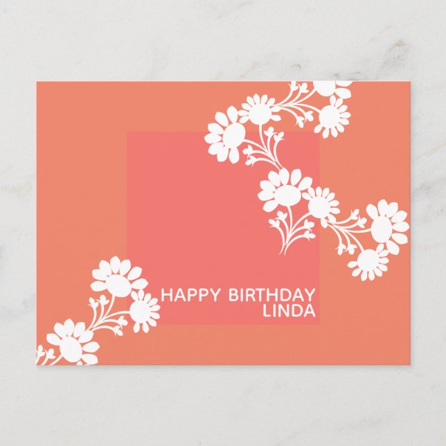 Cartão Postal Ilustração Laranja Floral de Bloco de Duas Cores (Frente)