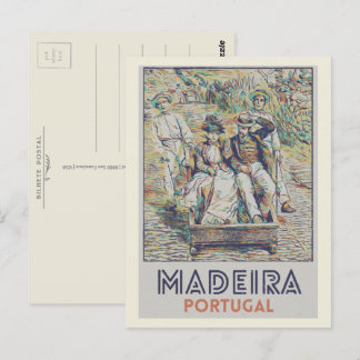 Cartão Postal Ilustração Madeira carreiros do monte Portugal