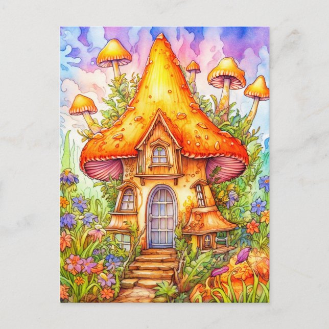 Cartão Postal Ilustração majestosa da casa de mushroom (Frente)