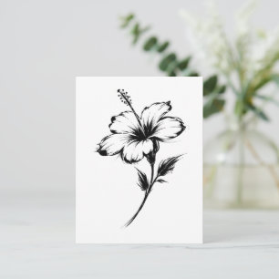 Cartão Postal Ilustração Minimalista de Hibisco com Pinceladas o