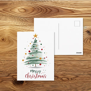 Cartão Postal Ilustração Moderna da Árvore de Natal Alegre