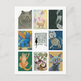 Cartão Postal Ilustração Múltiplos Artistas de Nove Gatos