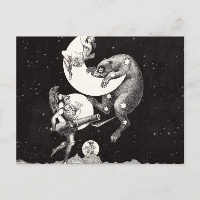 Cartão Postal Ilustração Noturna do Deus do Universo da Lua Cele (Frente)