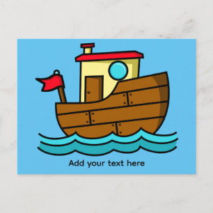 Cartão Postal Ilustração Personalizada de Barco de Desenho Anima
