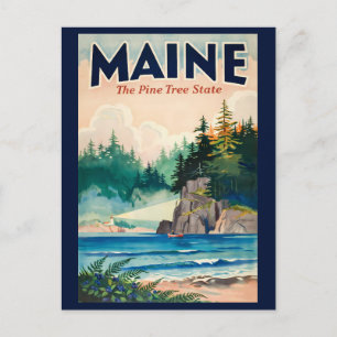 Cartão Postal Ilustração Pintura da Casa de Luz do Maine Viagem