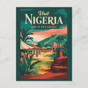Cartão Postal Ilustração Pintura de Viagem Vintage da Nigéria