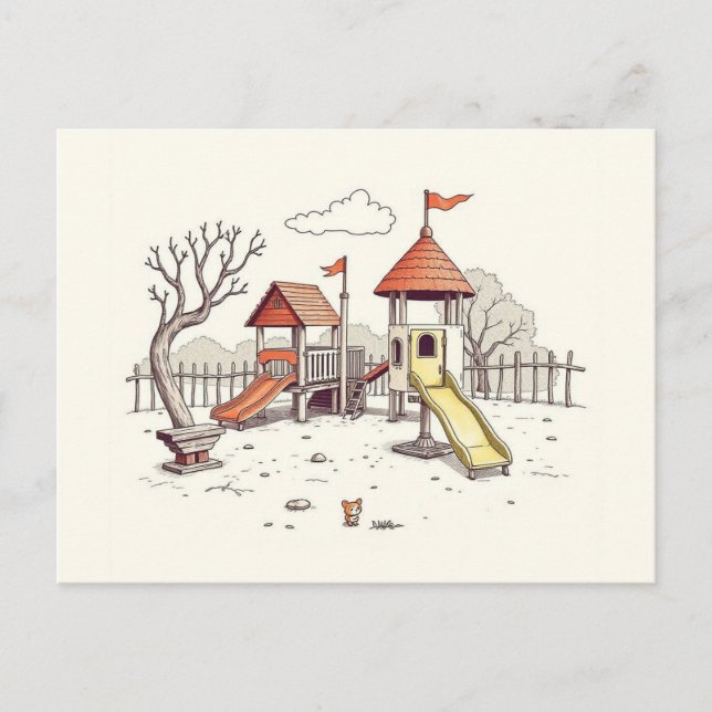 Cartão Postal Ilustração - playground (Frente)