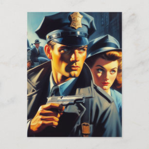 Cartão Postal Ilustração policial pulp vintage