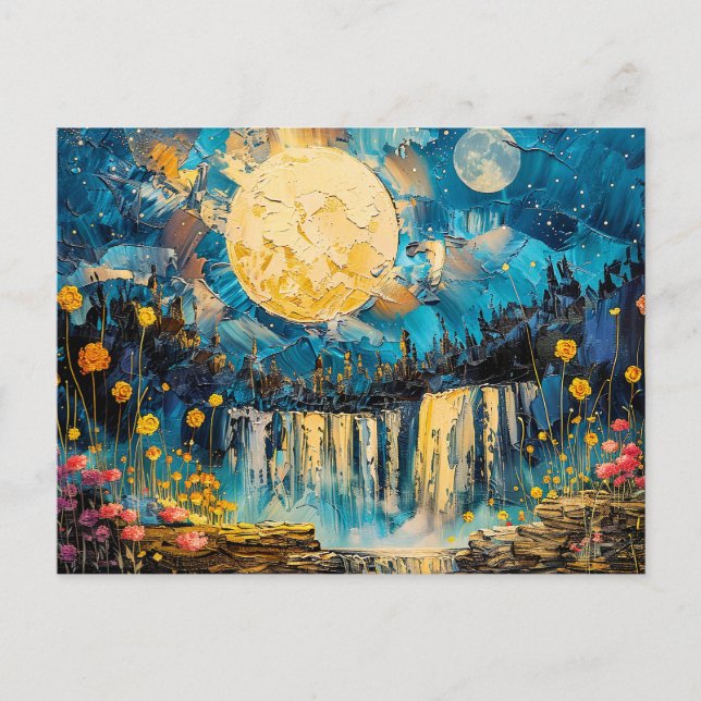 Cartão Postal ilustração por abstrato de aquarela da lua de chei (Frente)