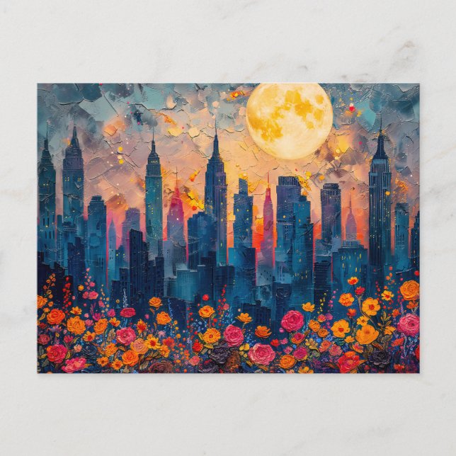 Cartão Postal ilustração por abstrato de aquarela da lua de chei (Frente)