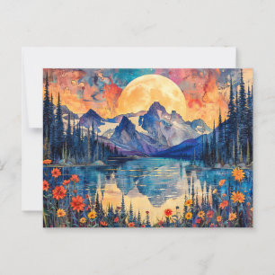 Cartão Postal ilustração por abstrato de aquarela da lua de chei