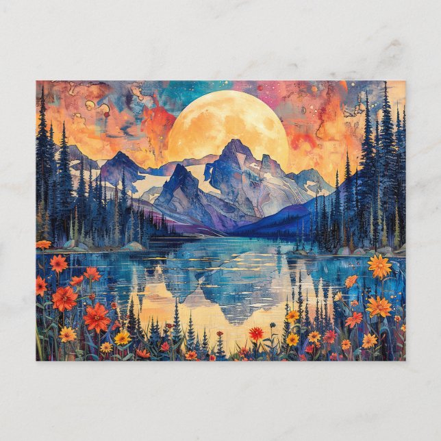 Cartão Postal ilustração por abstrato de aquarela da lua de chei (Frente)