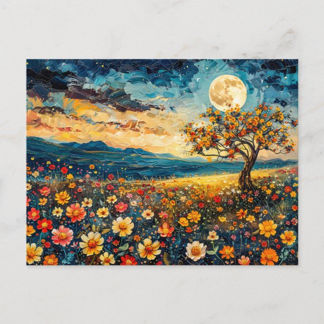 Cartão Postal ilustração por abstrato de aquarela da lua de chei (Frente)