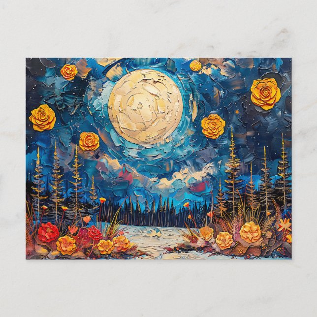 Cartão Postal ilustração por abstrato de aquarela da lua de chei (Frente)