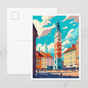 Cartão Postal Ilustração Poznan Polônia Viagem Vintage