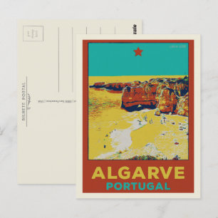 Cartão Postal Ilustração Praia Algarve Portugal