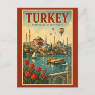 Cartão Postal Ilustração Retro da Mesquita Azul Hagia Sophia da