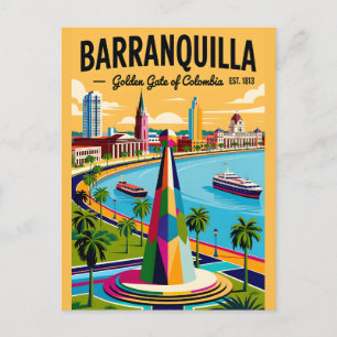 Cartão Postal Ilustração Retro de Barranquilla Colômbia Vintage