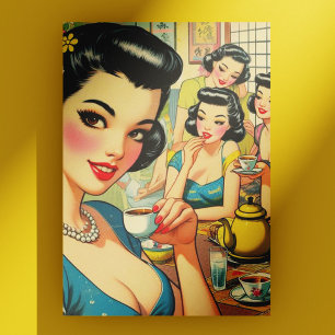 Cartão Postal Ilustração Retro de Menina Asiática Fofa