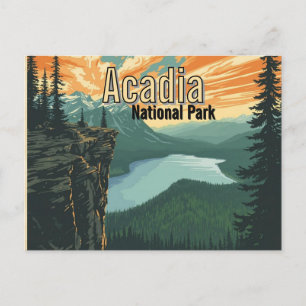 Cartão Postal Ilustração Retro do Parque Nacional Acadia