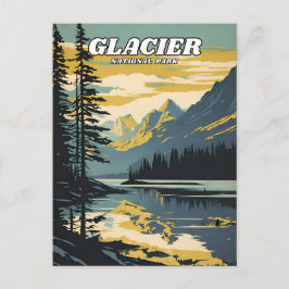Cartão Postal Ilustração retrô do Parque Nacional Glacier