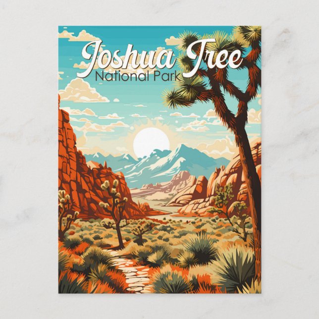 Cartão Postal Ilustração Retro do Parque Nacional Joshua Tree (Frente)