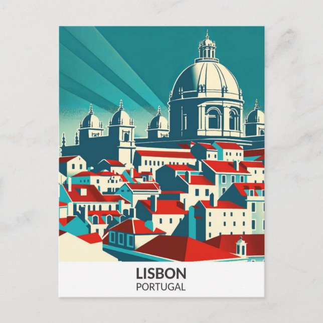 Cartão Postal Ilustração Retro-Trabalho de arte Viagem de Lisboa (Frente)