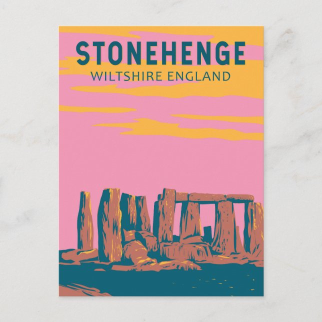 Cartão Postal Ilustração Retroativa de Viagem de Arte Stonehenge (Frente)