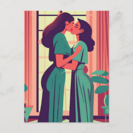 Cartão Postal Ilustração Retroativa do Casal lésbico