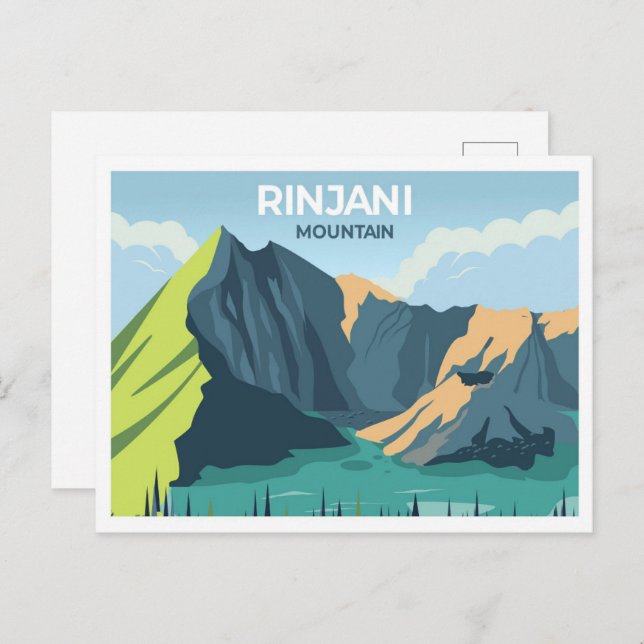 Cartão Postal Ilustração Rinjani Indonesia viagem place (Frente/Verso)