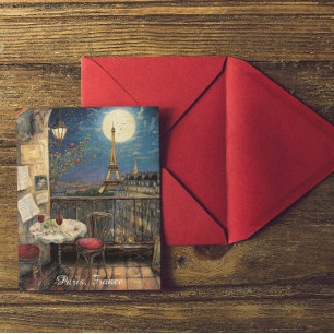 Cartão Postal Ilustração Romântica da Torre Eiffel Paris França
