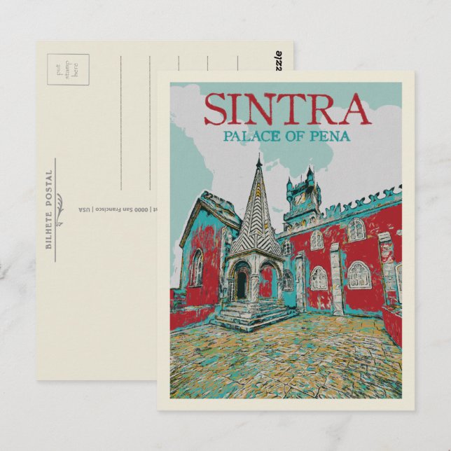 Cartão Postal Ilustração Sintra Palácio do Pena, Portugal (Frente/Verso)