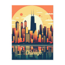 Ilustração Skyline Chicago em Laranja