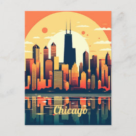 Cartão Postal Ilustração Skyline Chicago em Laranja