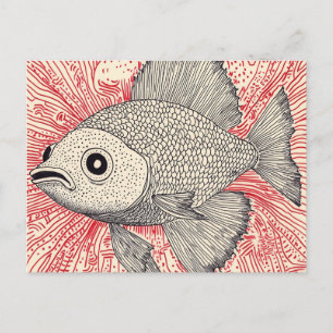 Cartão Postal Ilustração Surrealista de Peixe - Estilo de Tinta