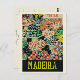 Cartão Postal Ilustração tradicional de mercado da Madeira Portu