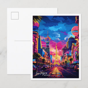Cartão Postal Ilustração Viagem Vintage de Las Vegas City Nevada