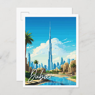Cartão Postal Ilustração viagens vintage de Dubai EAU