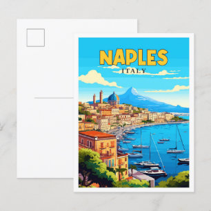 Cartão Postal Ilustração viagens vintage de Nápoles Itália
