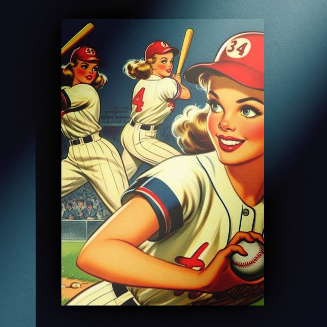 Cartão Postal Ilustração Vintage Baseball Girls (Criador carregado)