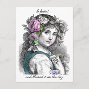 Cartão Postal Ilustração Vintage Bonito Garota Farta Engraçad