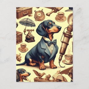 Cartão Postal Ilustração Vintage Dachshund