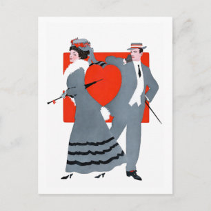 Cartão Postal Ilustração Vintage de Casal Edwardiano no Dia dos