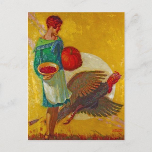 Cartão Postal Ilustração Vintage de Colheita de Ação de Graças (Frente)