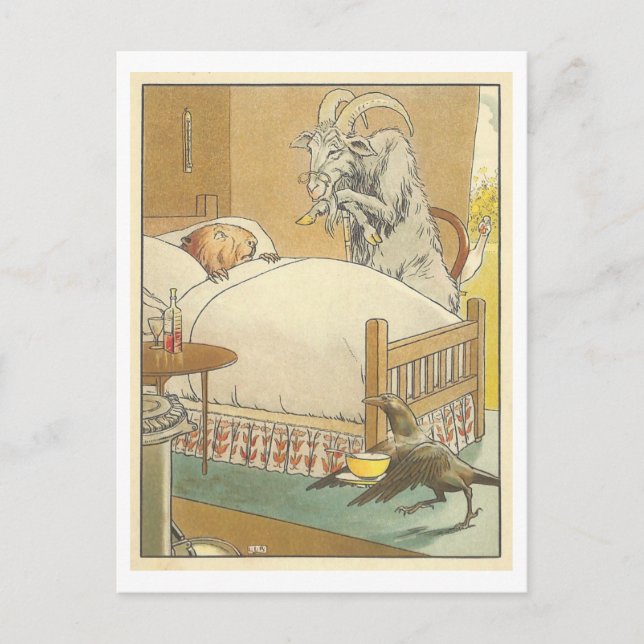 Cartão Postal Ilustração Vintage de Doença com Animais (Frente)