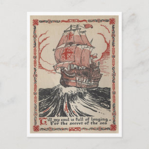 Cartão Postal Ilustração Vintage de Navio Pirata à Vela