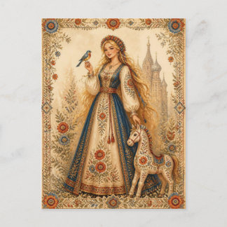 Cartão Postal Ilustração Vintage de Princesa do Folclore Eslavo