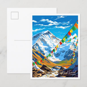 Cartão Postal Ilustração vintage de viagem para o Monte Everest