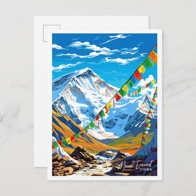 Cartão Postal Ilustração vintage de viagem para o Monte Everest  (Frente/Verso)