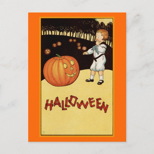 Cartão Postal Ilustração Vintage do "Halloween" (Frente)